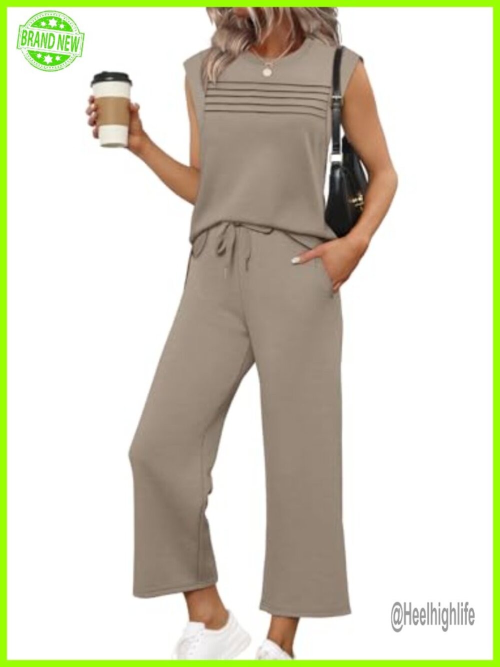 Women's Two Piece Lounge Set Cap Sleeve Top Wide Leg Pants